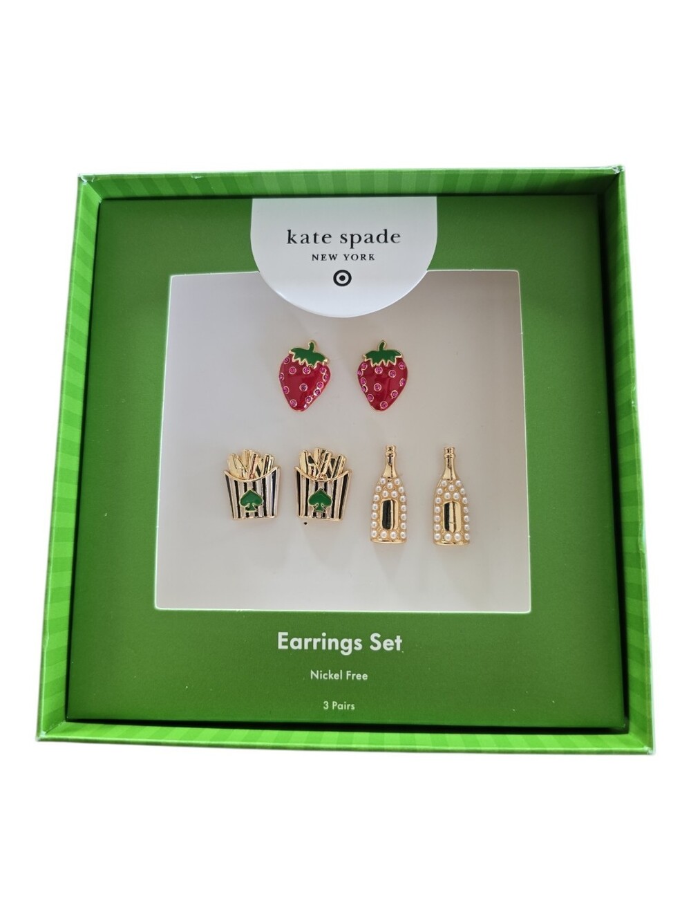 Kate Spade X Target NIB Earring Set Champagne Bottles French Fries Strawberries
